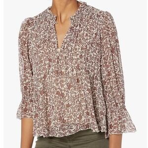 Velvet Women's Brown White Floral Wilona Blouse Prairie Ruffle Top Shirt Size S